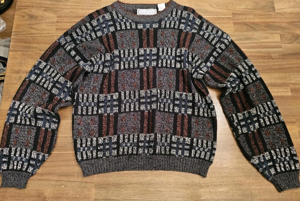 Vintage Michael Gerald Striped Knit Long Sleeve Sweater Acrylic Men's Large