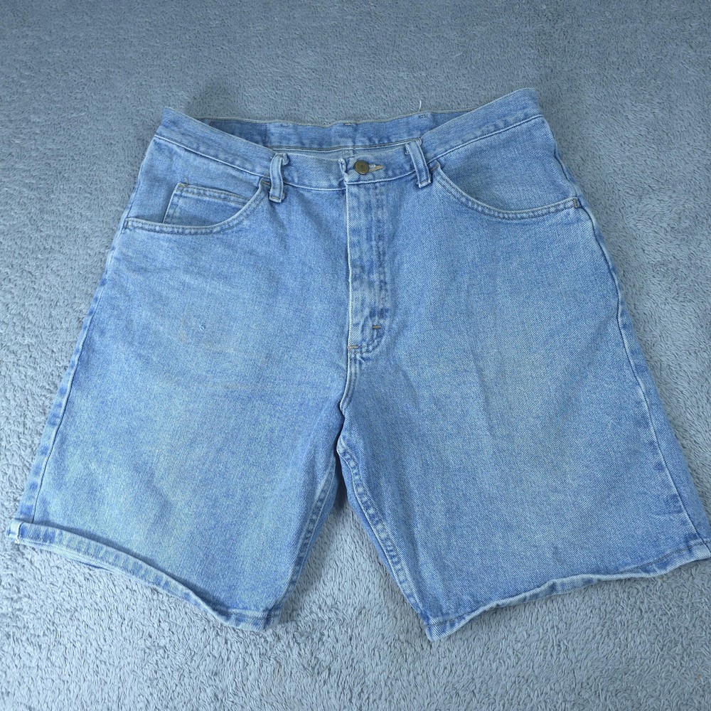 Wrangler Denim Shorts Mens 34 Blue Relaxed Fit Bermuda Light Wash 10 Inseam