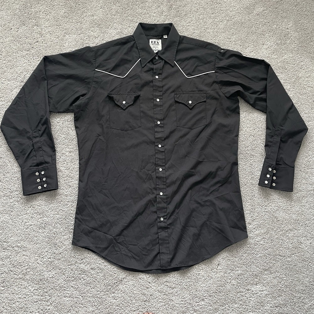 VTG Ely Cattleman Shirt Men's Tall Large Black Pearl Snap Country Western 90s