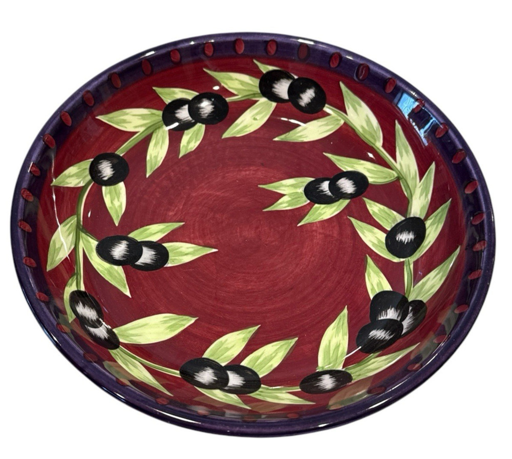 Laurie Gates Ware Olive Pasta Salad Serving Hostess Pasta Bowl Leave Trim 9 3/4