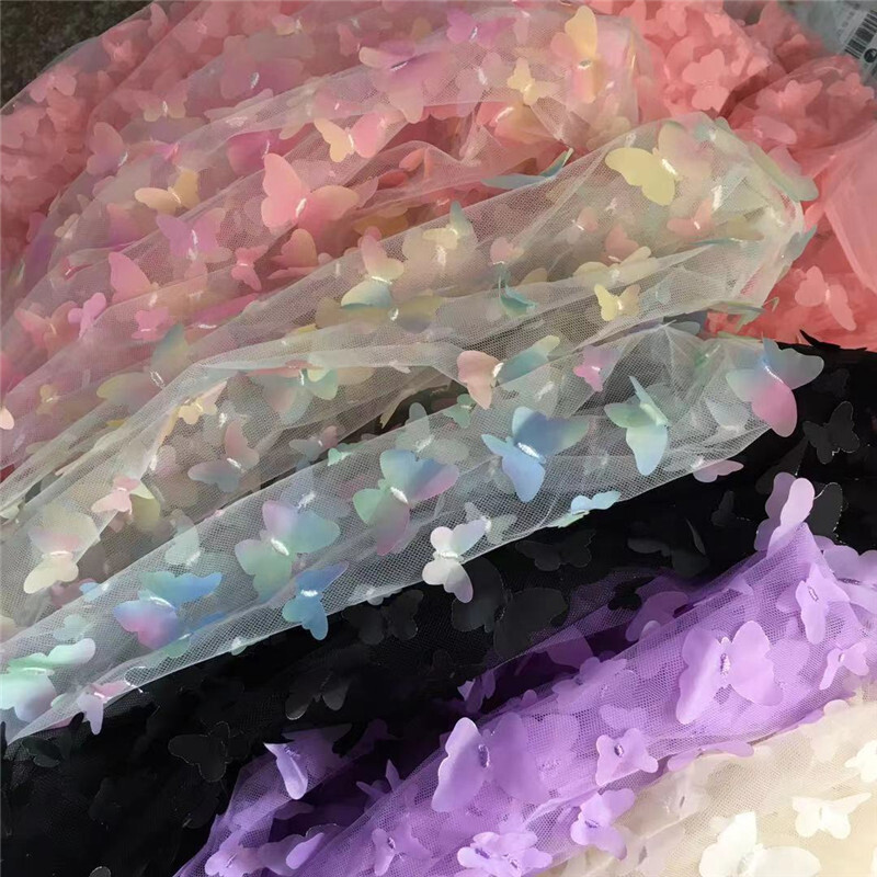 1 Yard 3D Embroidery Flower Mesh Fabric Floral Wedding Tulle Lace DIY Dress