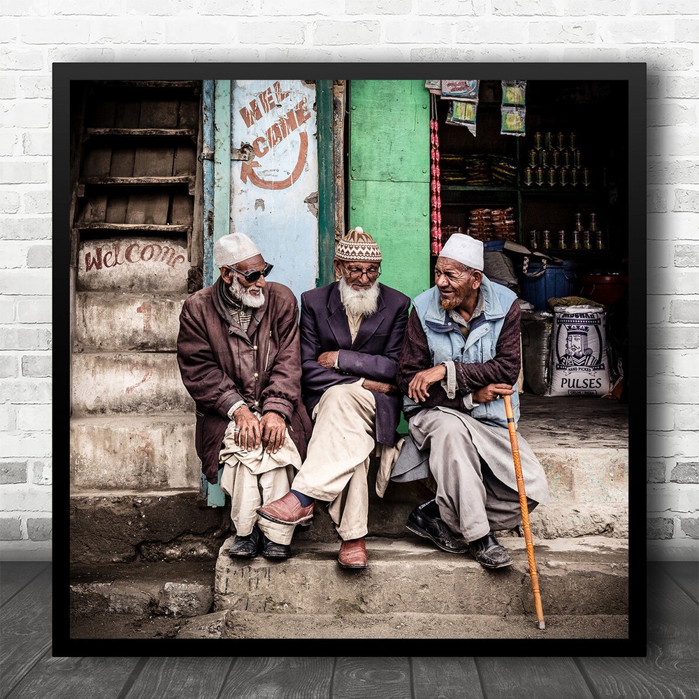 Street Men Old Cane Shop Welcome Kashmir Square Wall Art Print