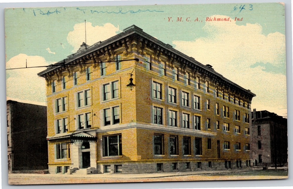 Richmond IN~YMCA Bldg Street View~PM 1914~Indiana News Co Pub Vintage Postcard