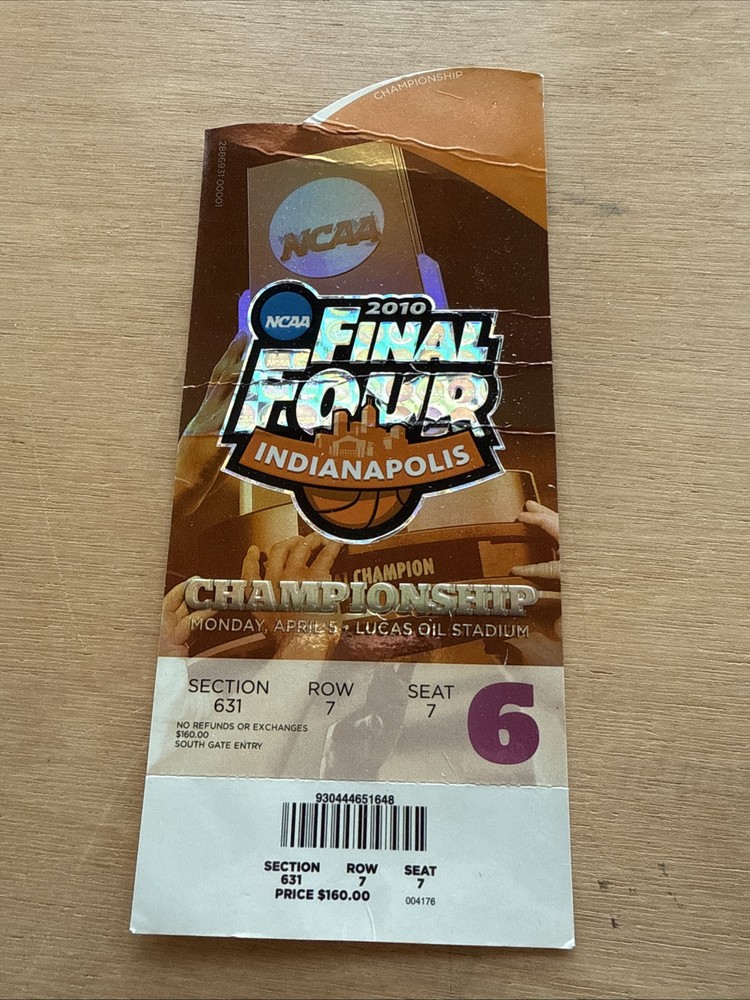 2010 NCAA Final Four Authentic Game Ticket Stub Monday Rare Collectible