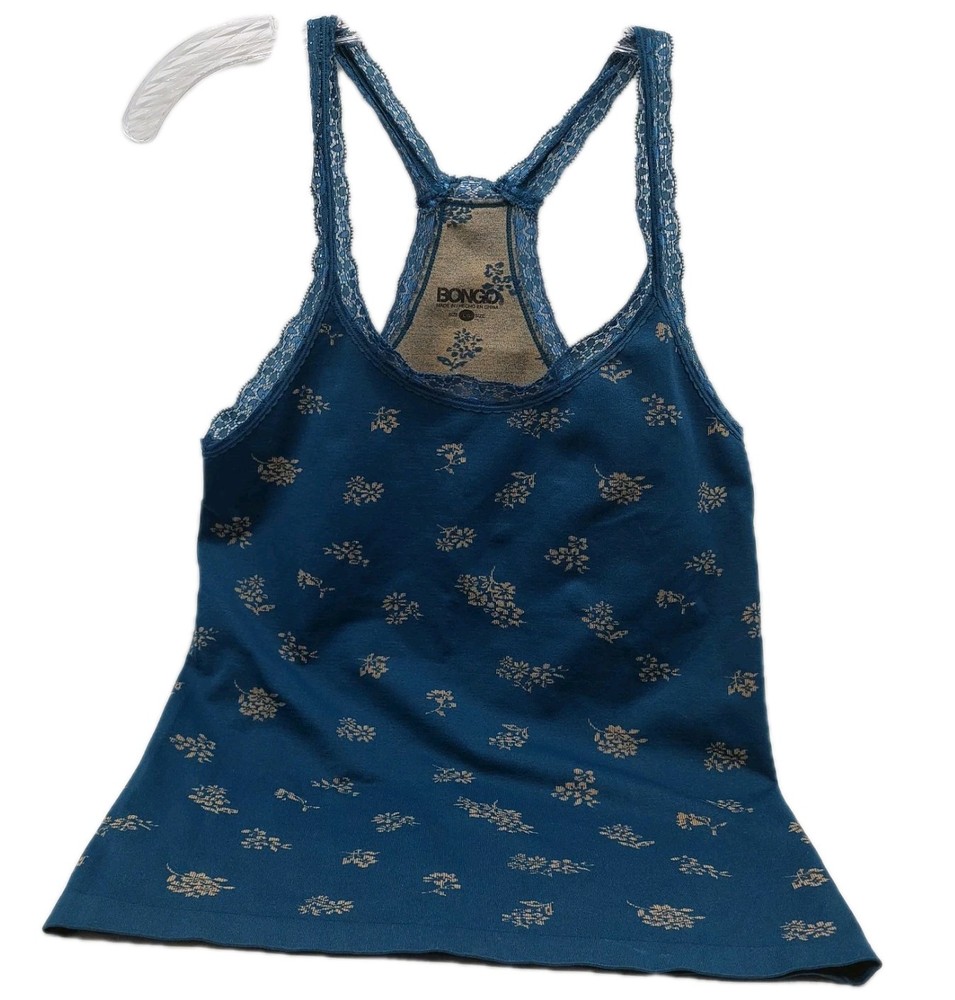 Bongo Womens Tank Top Blue Lace Size Large Floral