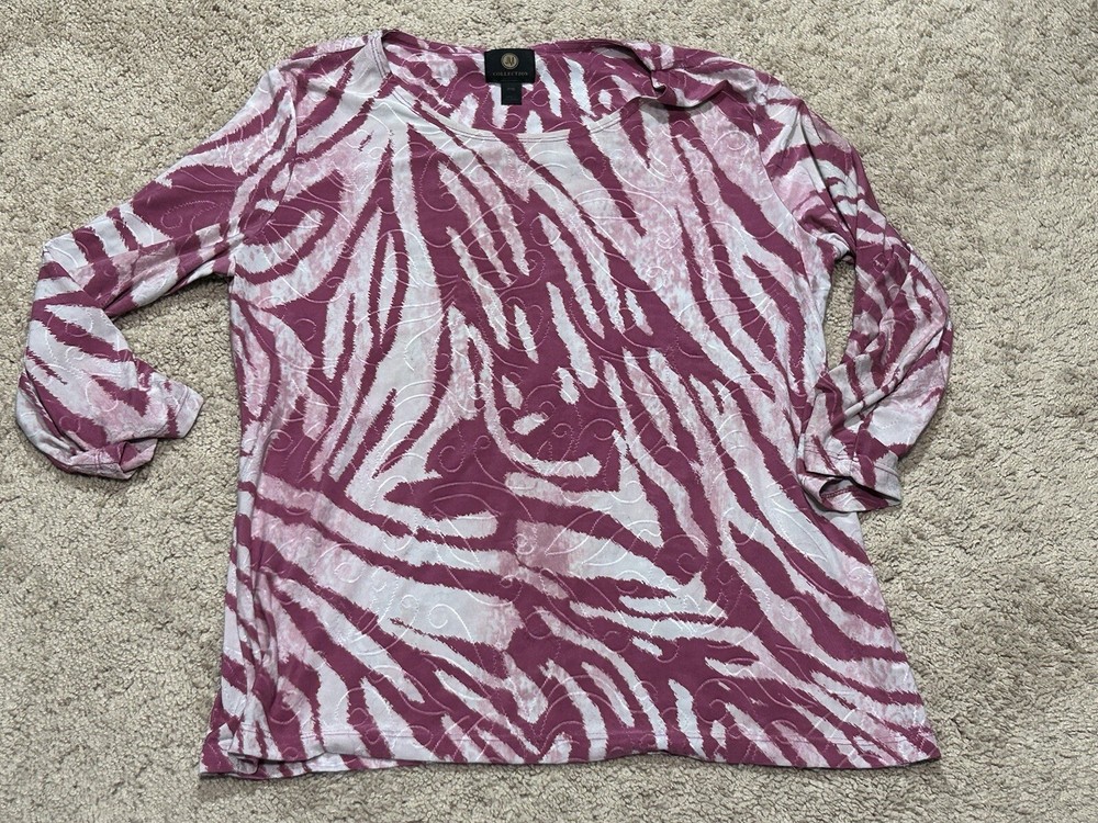 JM Collection Womens Shirt Petite Size Medium Multicolor Textured Fabric Stretch