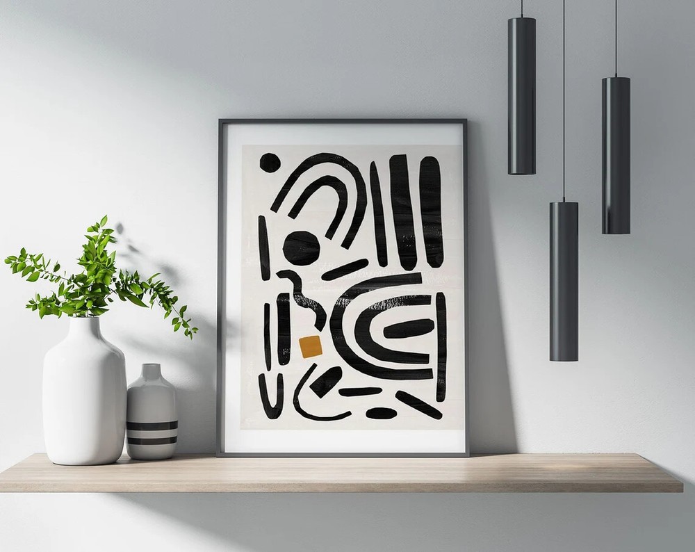 Minimal Lines and Shapes Black Sun Poster Premium Quality Choose your Size
