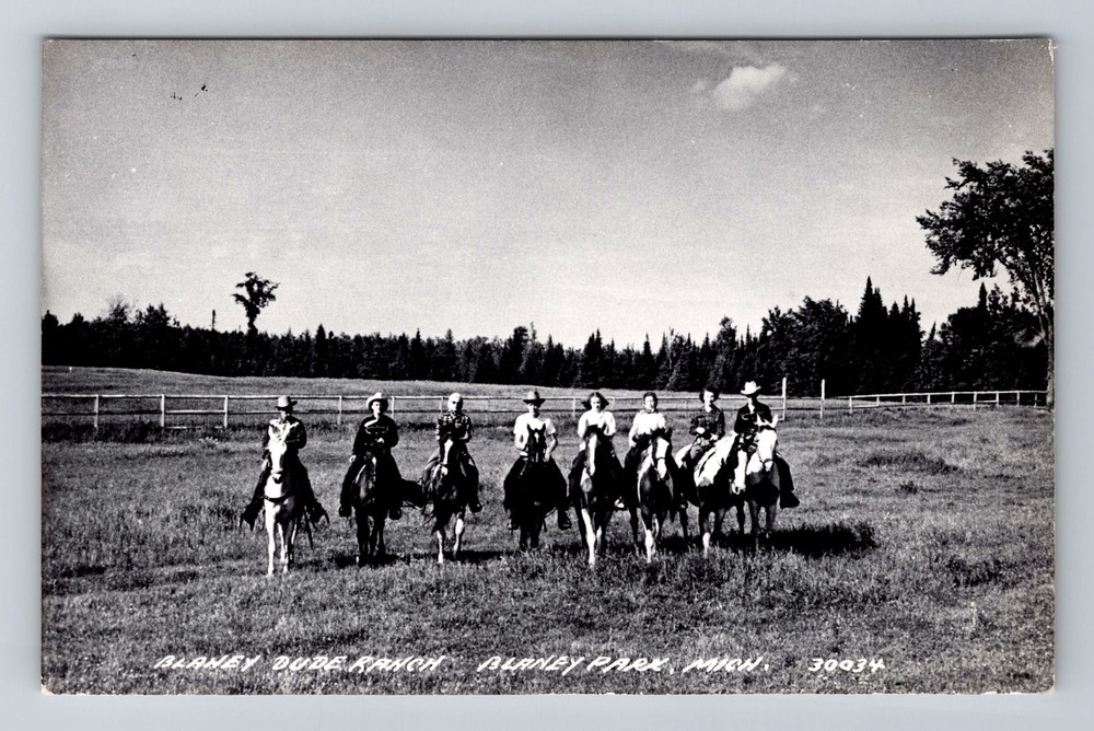 Blaney Park MI-Michigan, RPPC: Dude Ranch Horse Riders Cowboys Vintage Postcard