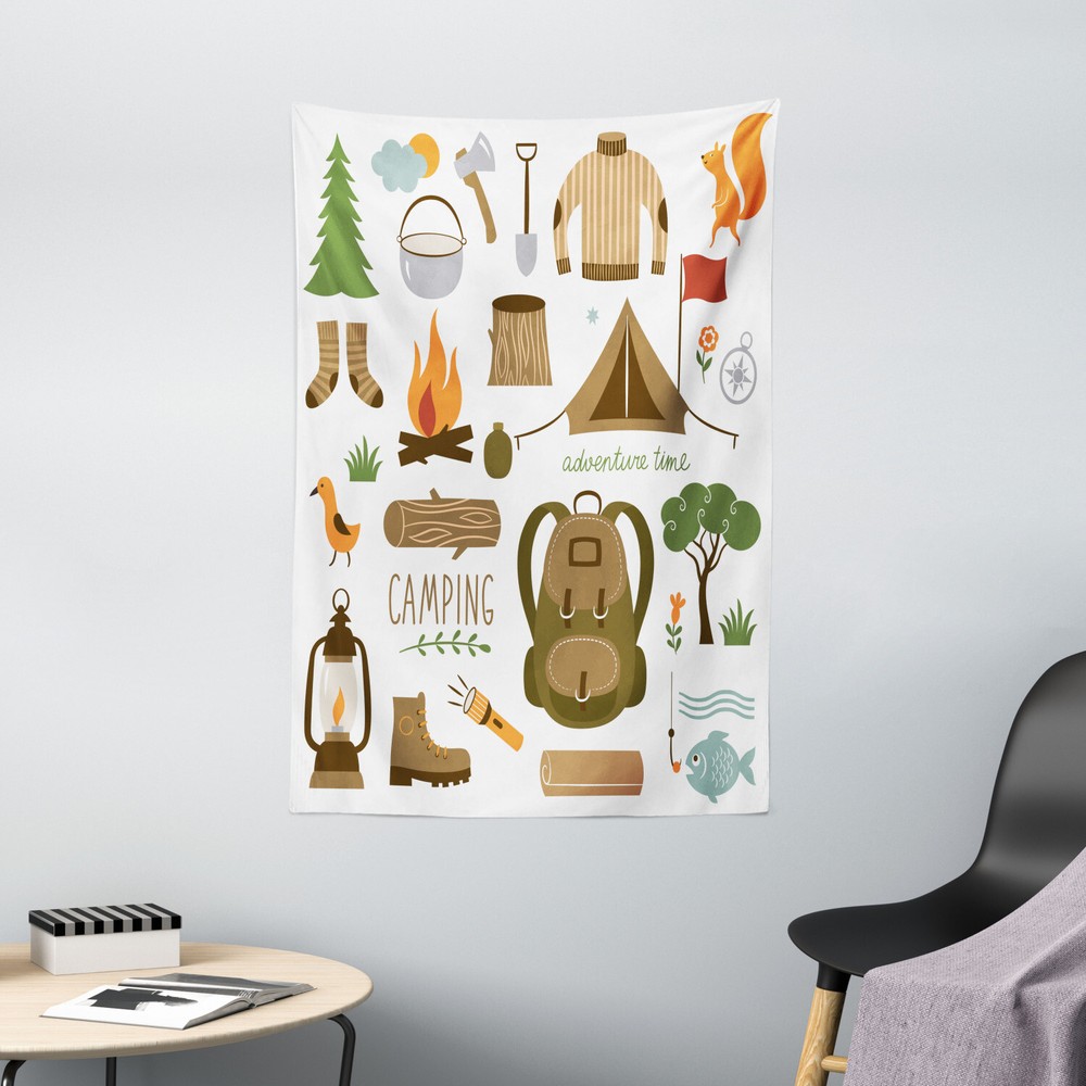 Adventure Tapestry Camping Equipment Print Wall Hanging Decor
