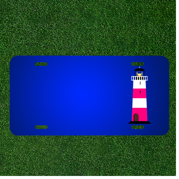 Create Your Custom Personalized License Plate Featuring a Lighthouse Design with Names Added in Water White Finish