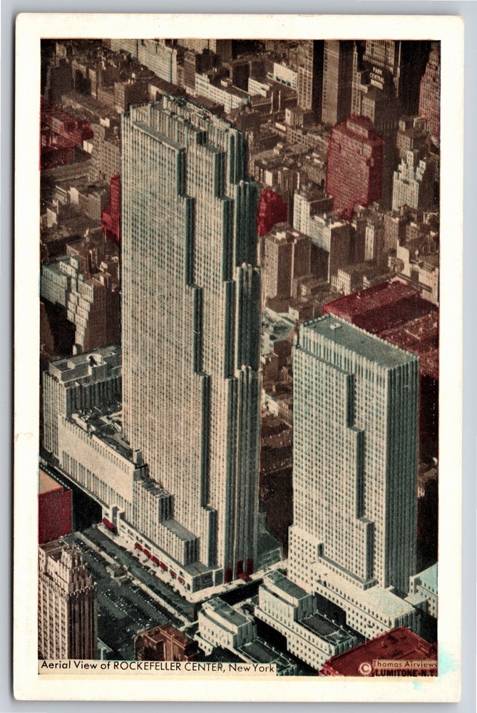 New York City~Air View Rockefeller Center~Vintage Postcard