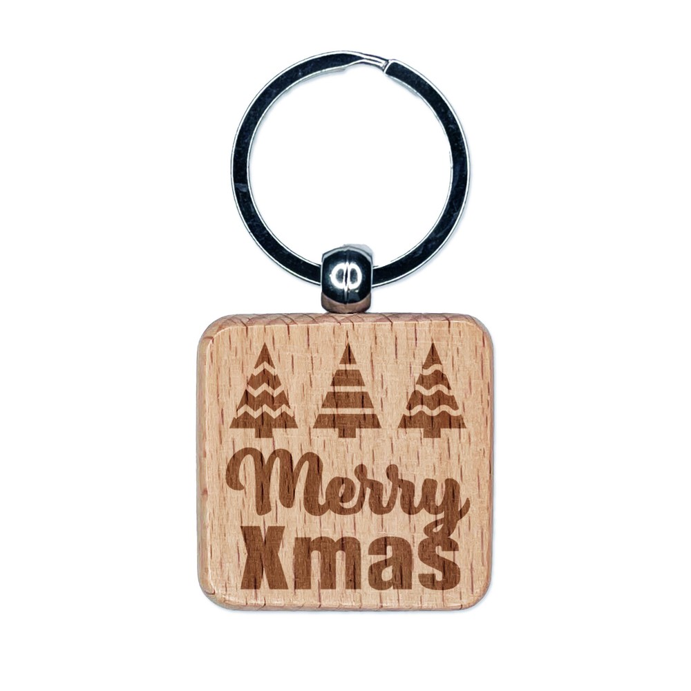 Engraved Wood Christmas Tree Keychain Charm Tag
