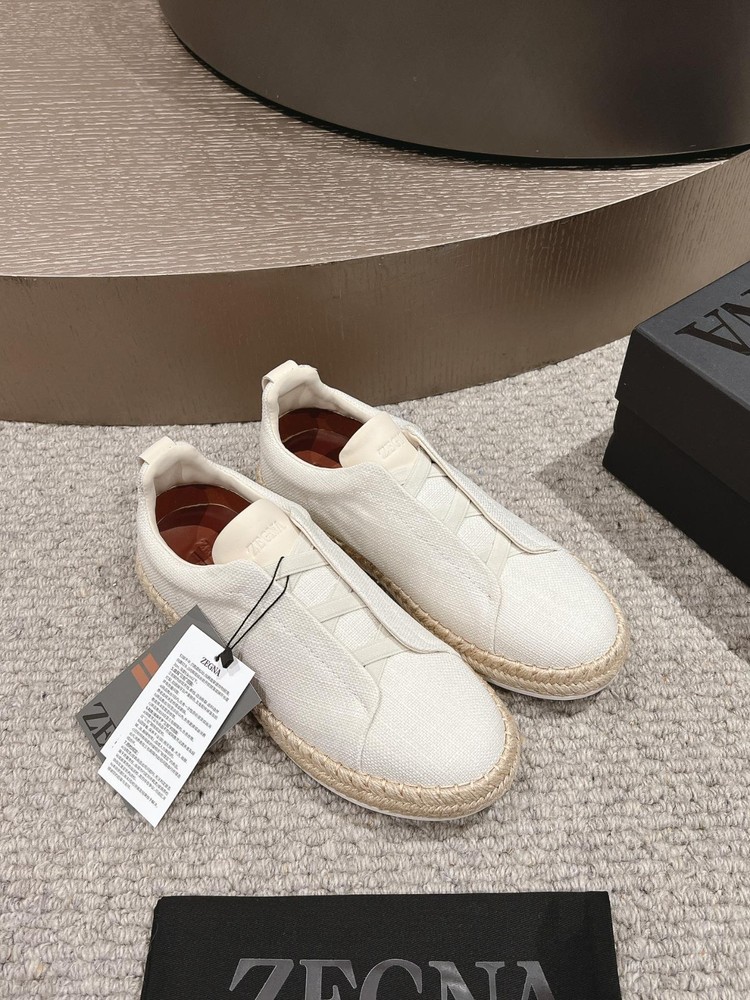 ZEGNA Triple Stitch Off White Canvas Espadrilles Sneakers Full Sizes