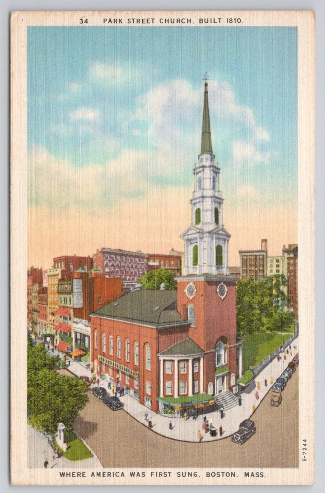 Park Street Church Boston MA Linen Postcard American Art Post Card Co.