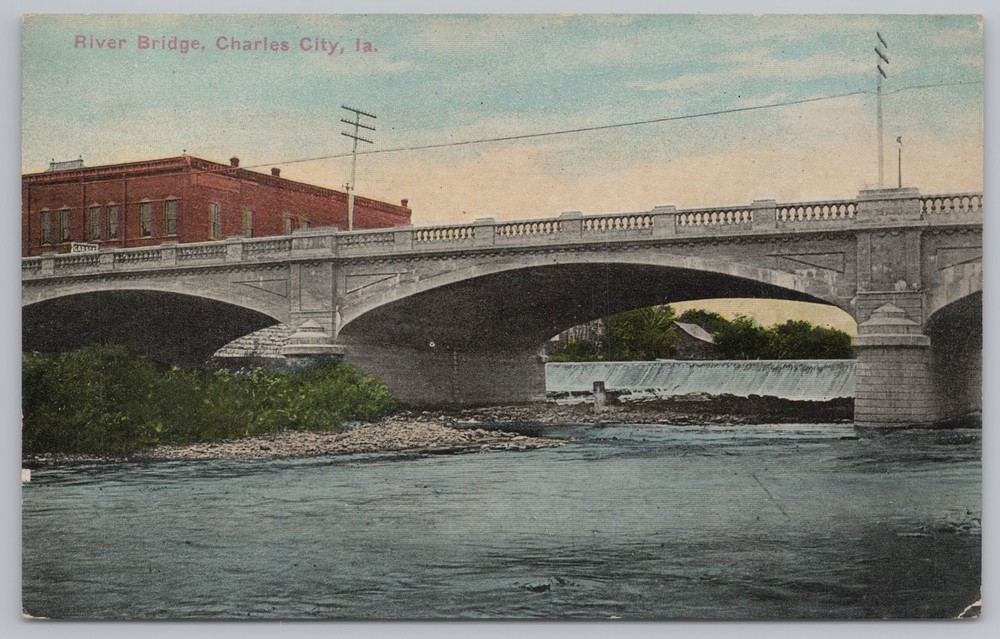State View~River Bridge Charles City Iowa~Vintage Postcard