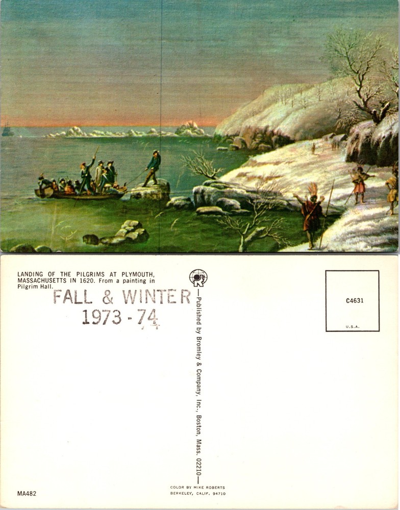 Landing Pilgrims Plymouth Massachusetts MA Postcard