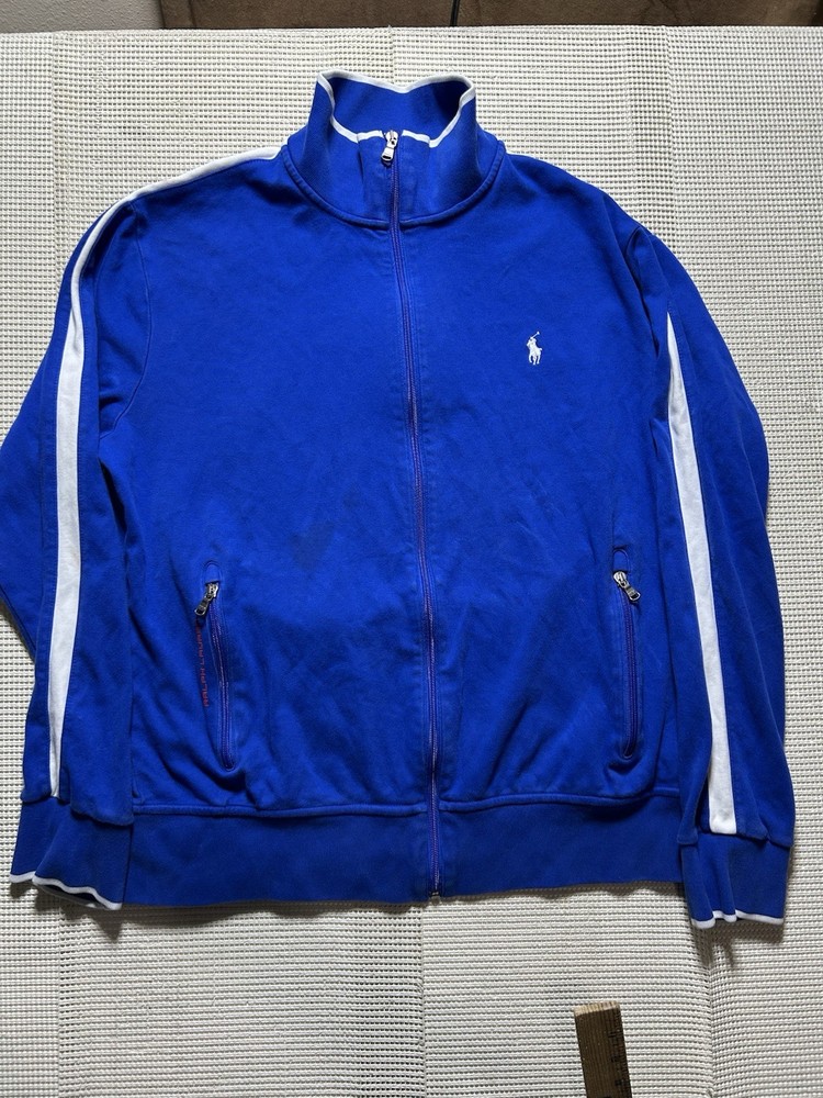 Polo Ralph Lauren Performance Jacket Men L Blue White Full Zip Pony Logo
