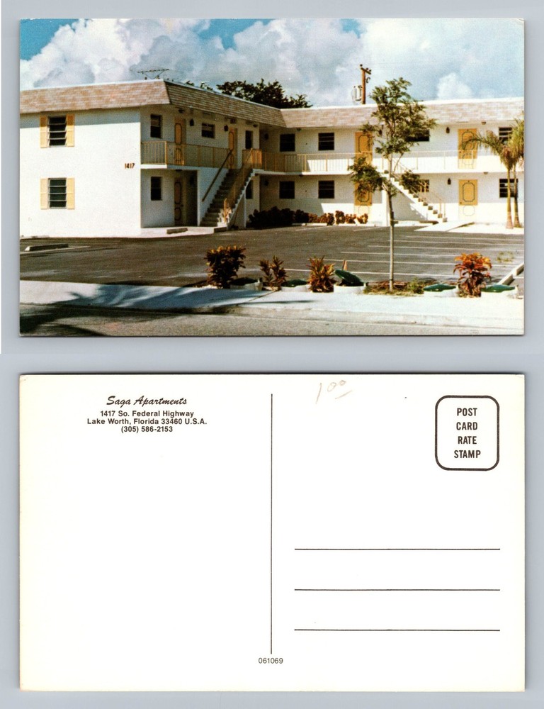 Lake Worth, FL-Florida, Saga Apartments Building View Card, Vintage Postcard