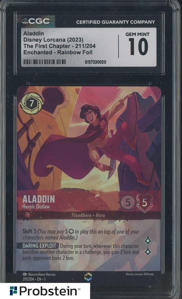 2023 Disney Lorcana EN1 Enchanted Rainbow Foil #211 Aladdin CGC 10 GEM MINTPROBSTEIN is actively accepting consignments !!