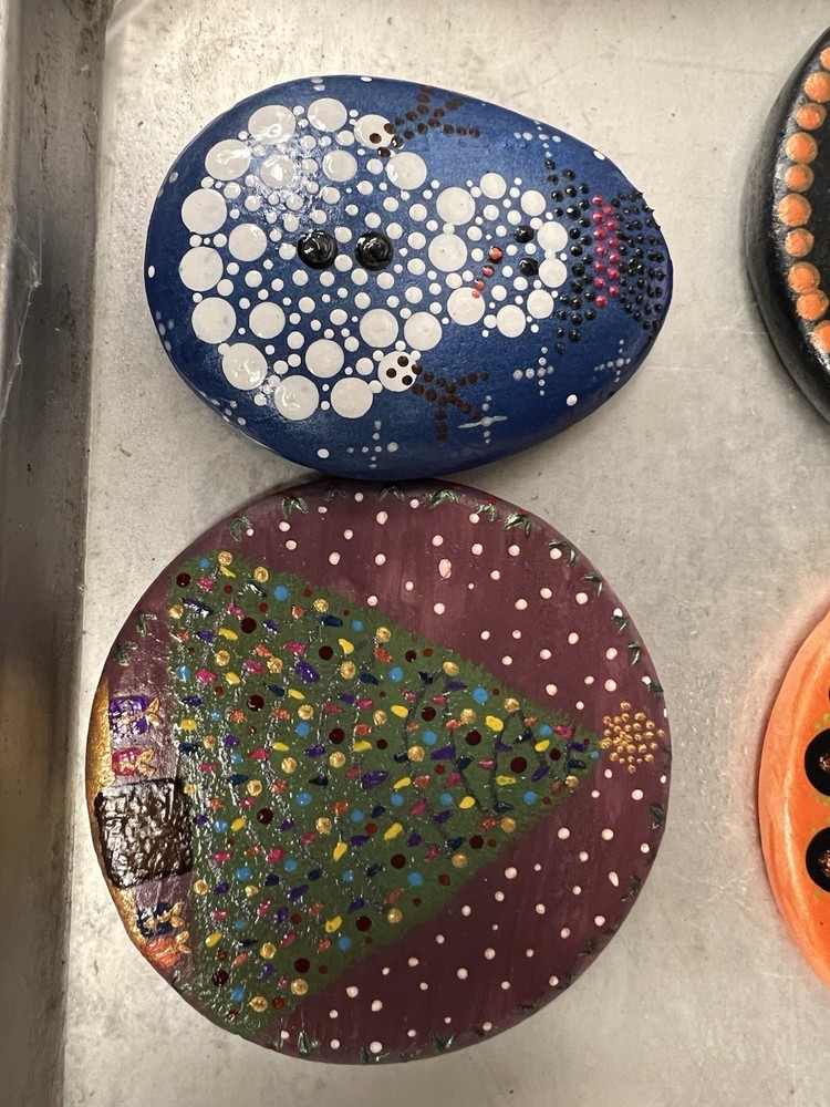 Set Of 2 Hand  Painted Christmas Rocks