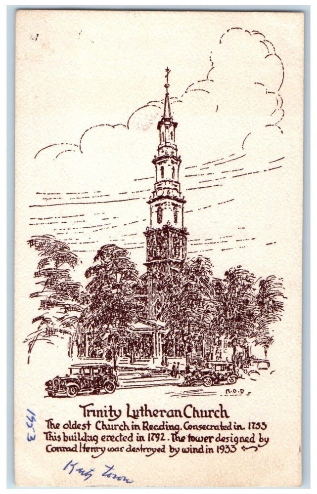 1940 Trinity Lutheran Church Washington Streets Reading Pennsylvania PA Postcard