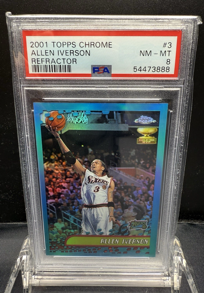 2001 TOPPS CHROME ALLEN IVERSON REFRACTOR #3 PSA 8