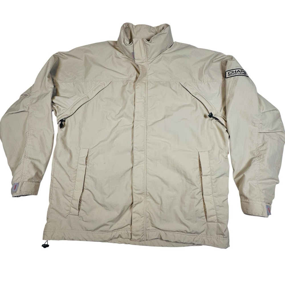 Chaps Ralph Lauren Mens L Beige Fleece Lined Windbreaker Jacket Full Zip