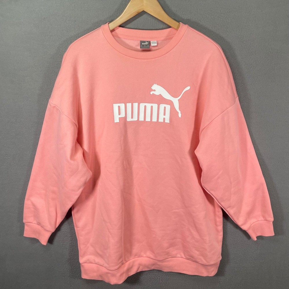Puma Sweatshirt Womens XL Peach Pink Oversized Logo Fleece Pullover