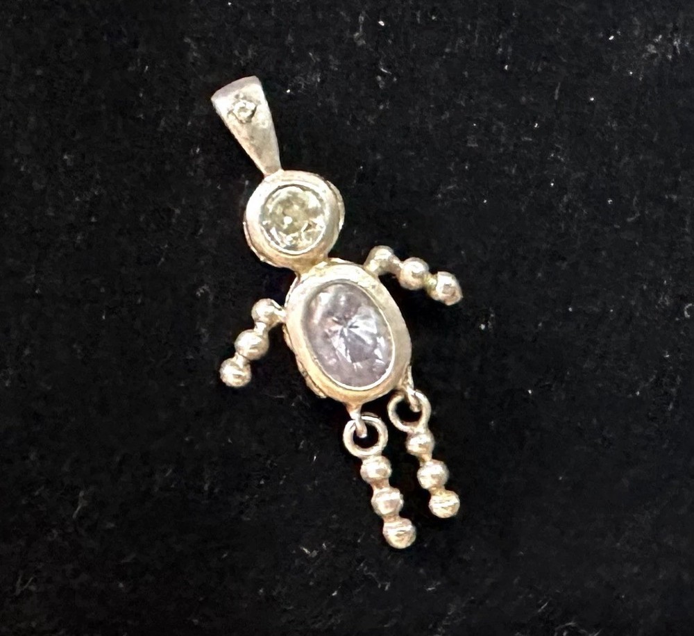 Vintage 925 Sterling Silver ~ April Birthstone ~ Boy Figurine Pendant /Charm~