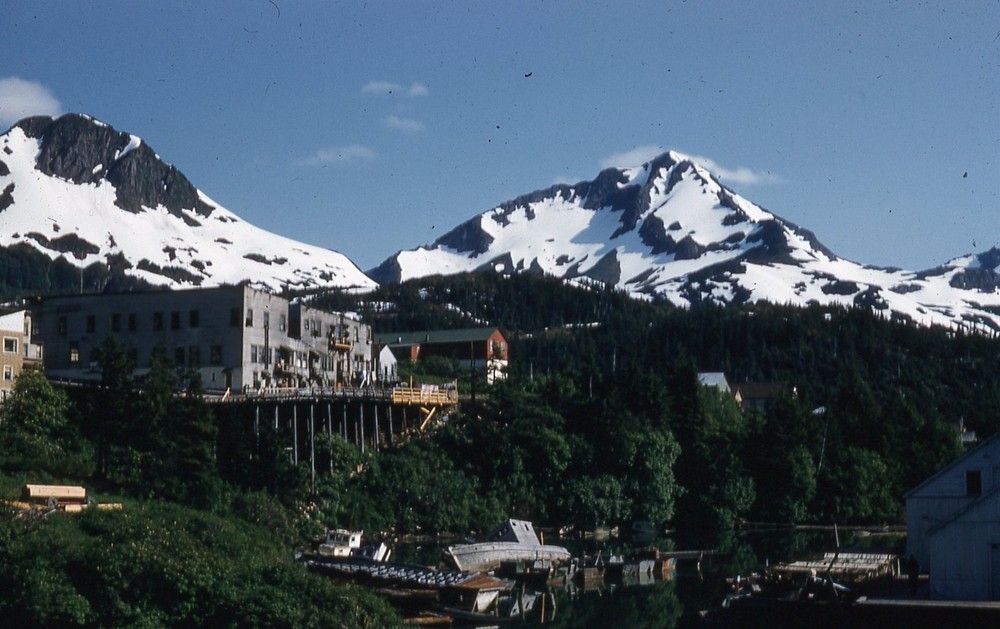 Cordova Alaska 1956 Panoramic View Buildings Red Kodachrome Slide