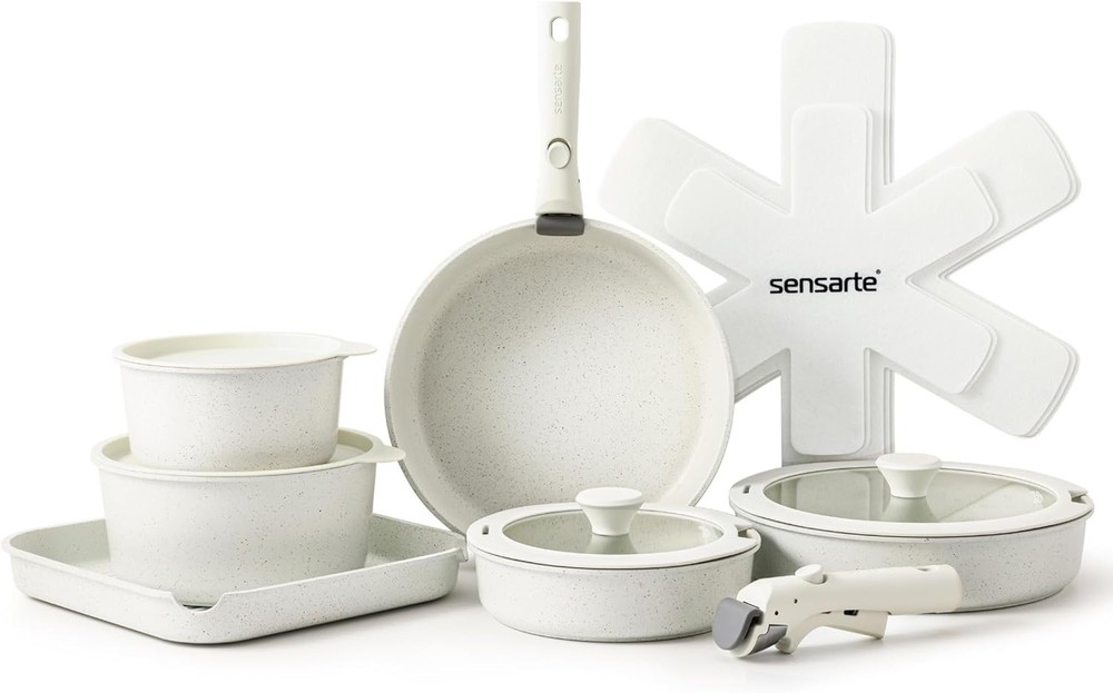 SENSARTE 17-Piece Nonstick Cookware Set in Granite White