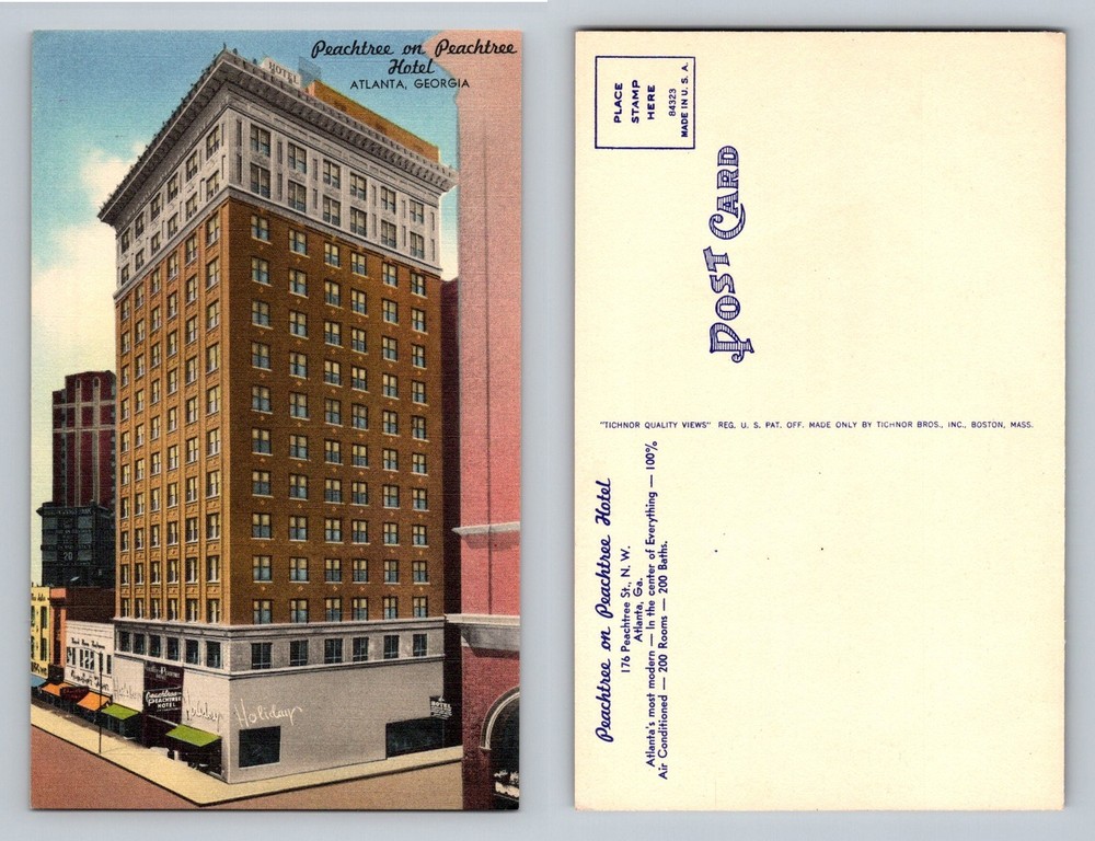Atlanta, GA-Georgia Peachtree on Peachtree Hotel Downtown Scene Vintage Postcard