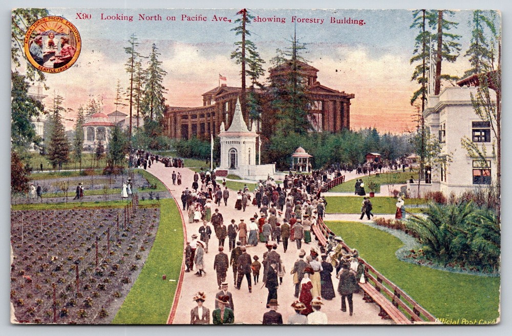 Seattle WA~Pacific Ave North View~Forestry Bldg~Gazebo~AYPE Expo~1909 Postcard