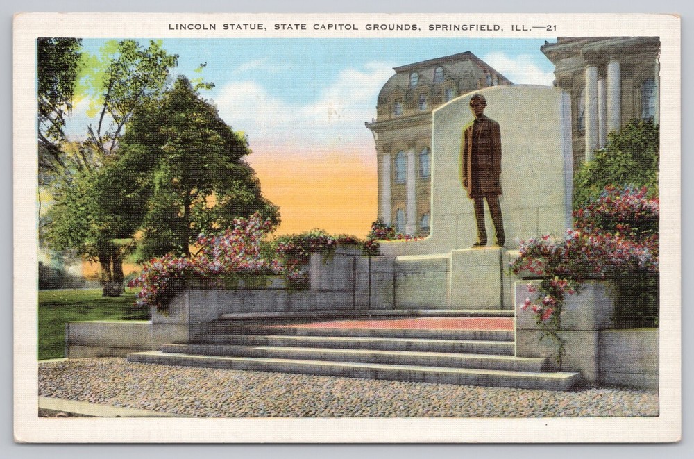 Postcard Lincoln Statue State Capitol Grounds Springfield Illinois