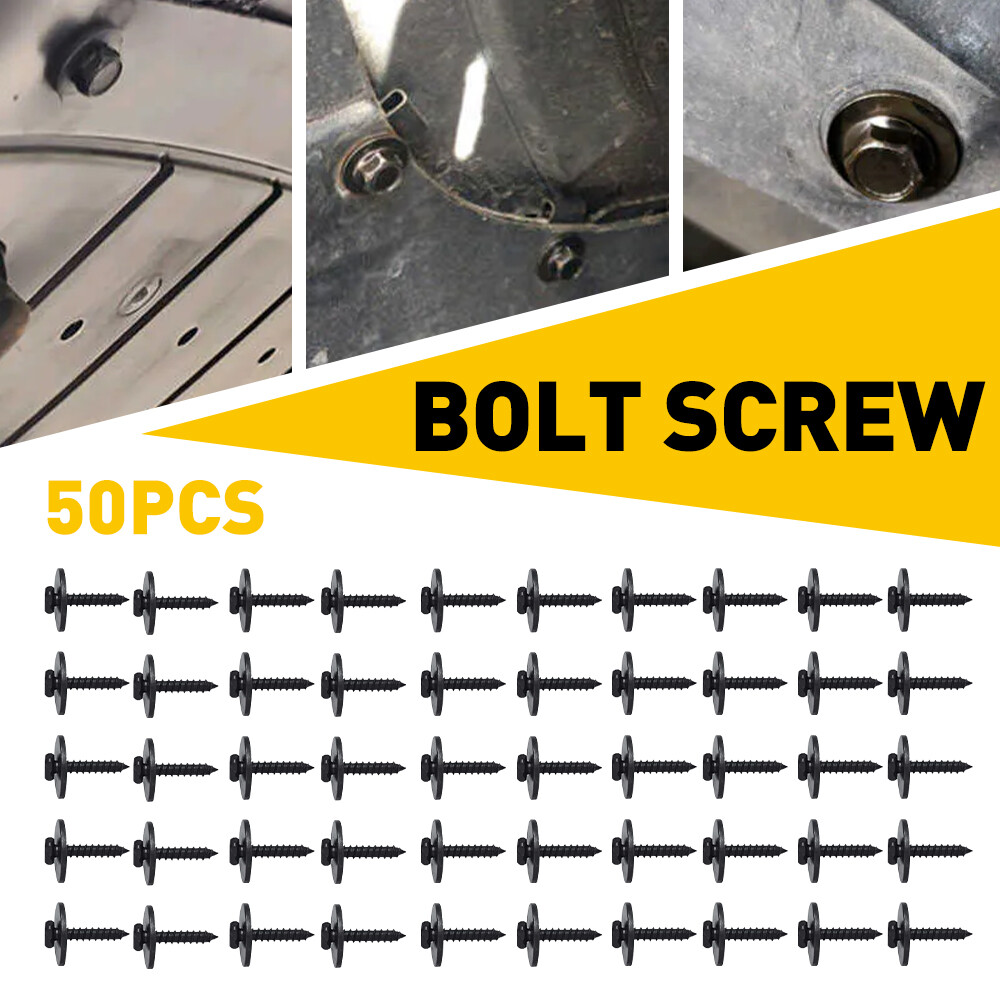 50Pcs Metal Car Body Retainer Clips Bumper Fender DRL Bolt Screw Black Universal