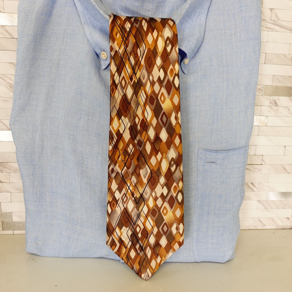 Jerry Garcia Tie Mens Brown Abstract Art Diamond Rustic Lady with Argyle Socks-image