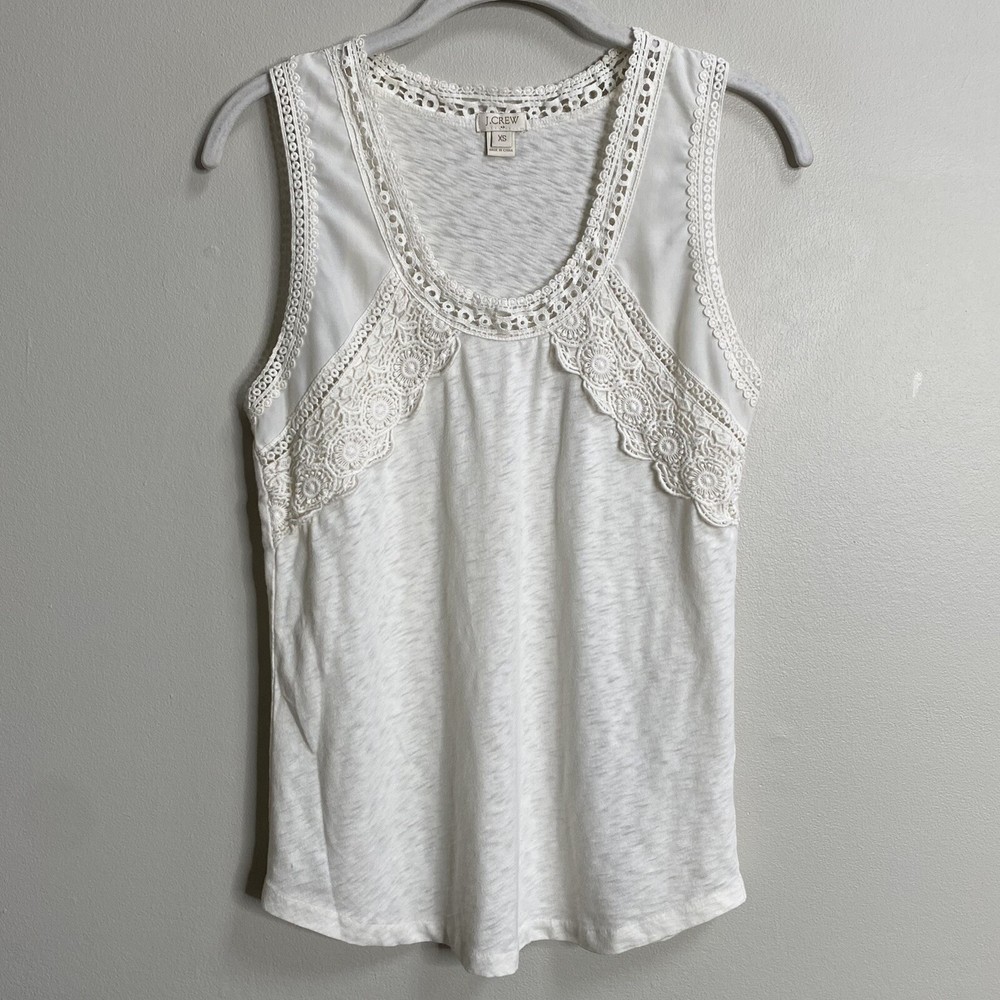 J Crew Factory Ivory Lace Trim Slub Knit Tank Top in XS