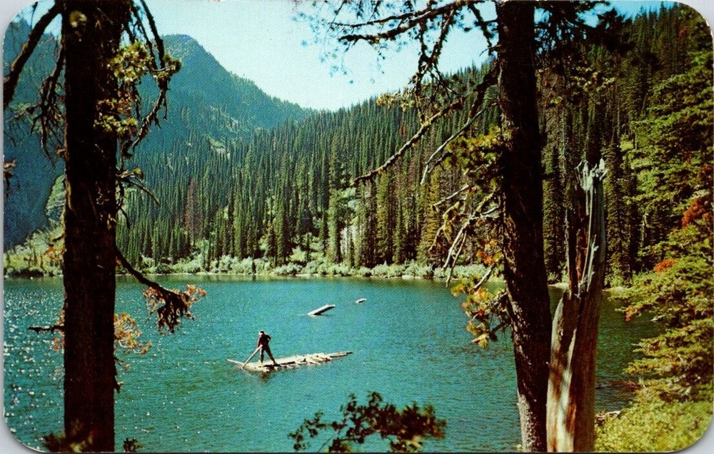 1968 Rafting in Porcupine Lake Cabinet Range Near Hope Idaho Vintage Postcard