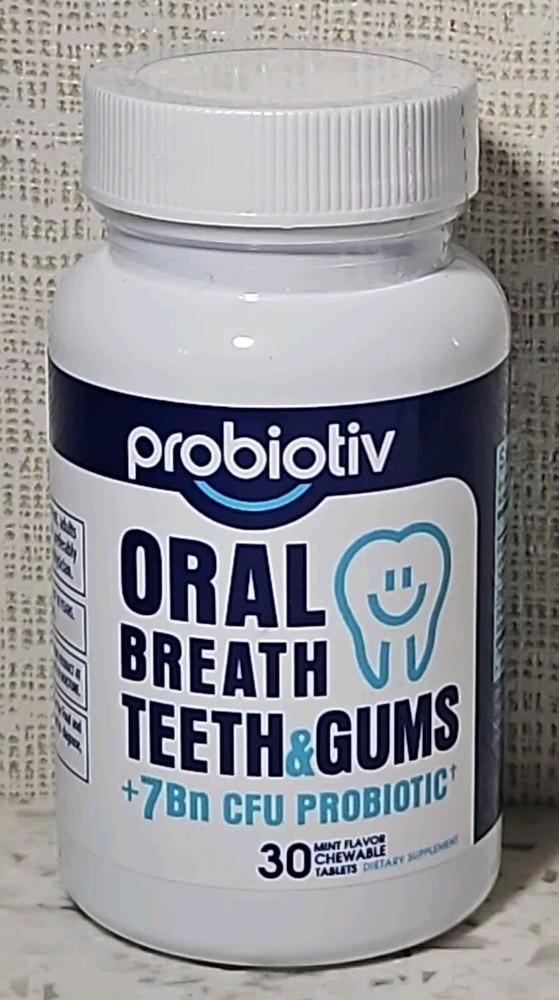 Probiotiv Oral Breath Probiotics Teeth & Gums Support 30ct Chewables Mint 06/26