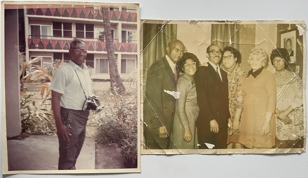 2 Vintage Photos Black African American Man Women Photographer Camera 1960s 8x10