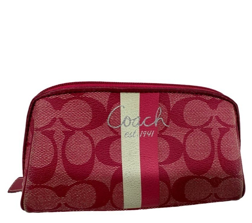 Vintage Coach Pink Signature Logo Zip Pouch Retro Glam Classic Designer Bag