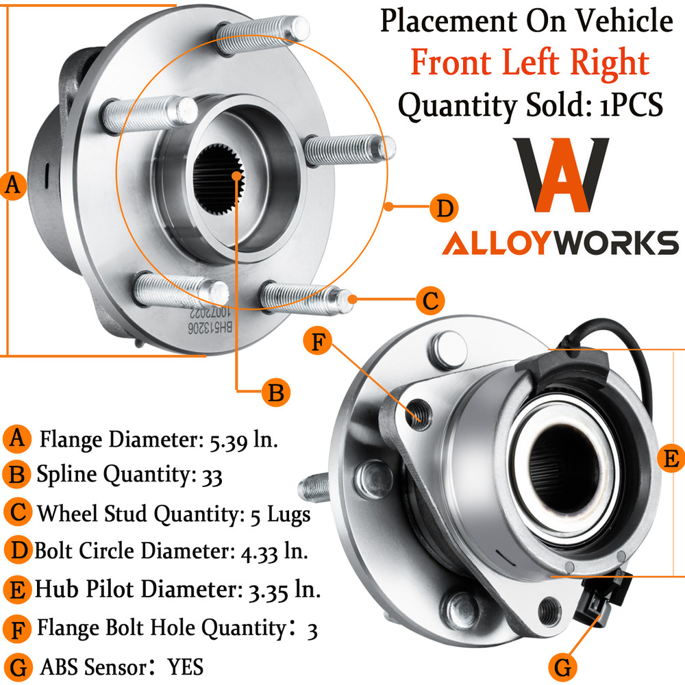 5 LUG Front Wheel Bearing Hubs Assembly fits Pontiac G5 Pursuit Chevy Cobalt HHR