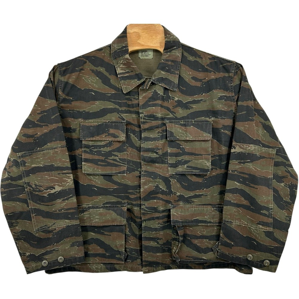 VTG Men's Tiger Stripe Camouflage Military Combat Four Pocket Field Jacket 2XL