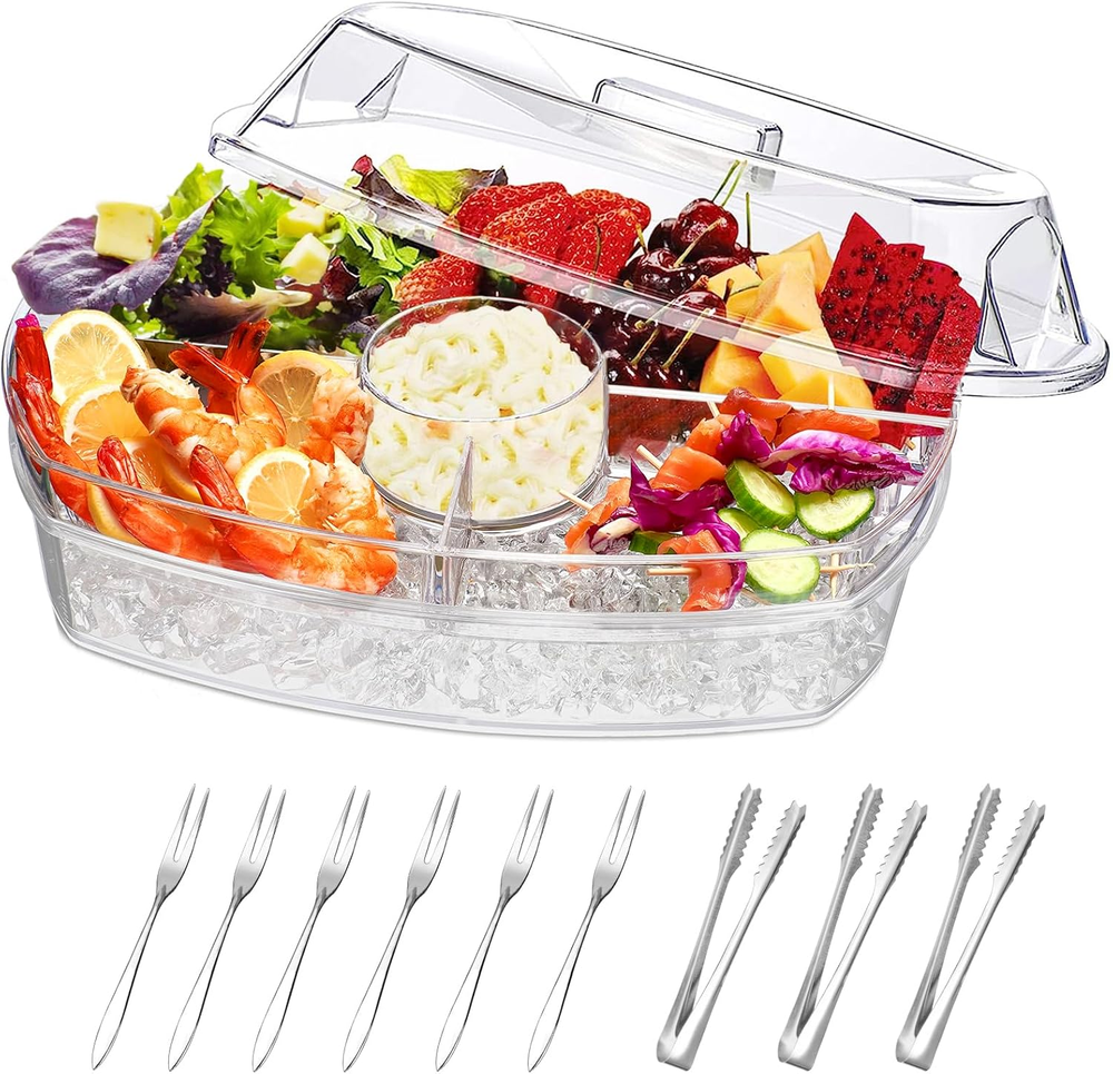 Chilled Serving Platters and Trays for Entertaining Chilled Veggie Tray with Lid