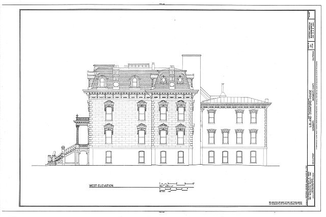 Sacramento California Leland Stanford House 1900s West Elevation HABS