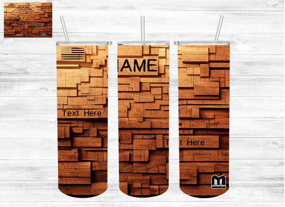 20oz Skinny Tumbler with Custom Name and Straw - Sublimation Ready Wood Blocks  