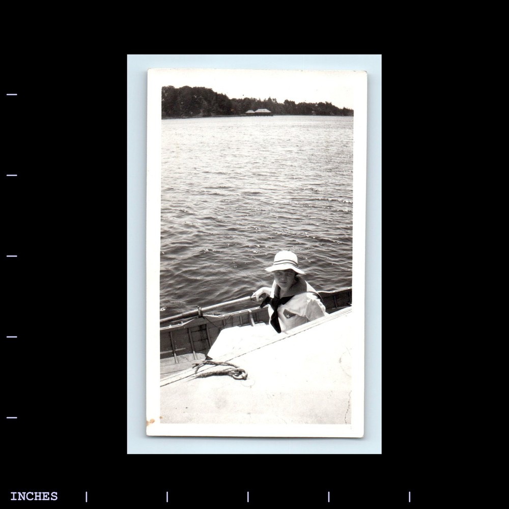 Old Vintage Photo WOMAN SITTING IN BOAT ON LAKE