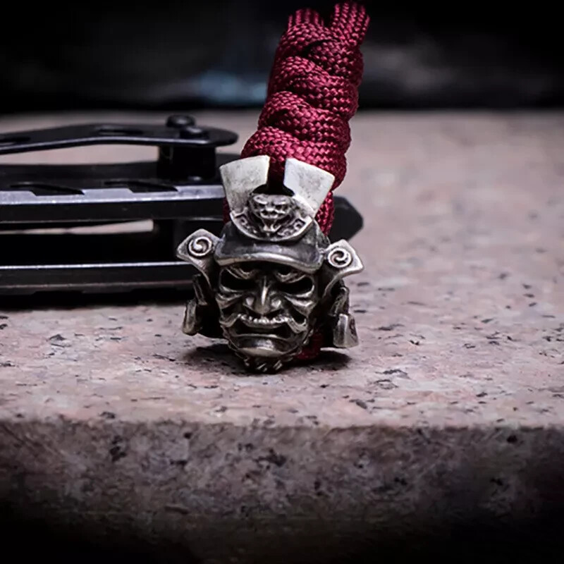 Black Brass Samurai Helmet Paracord Lanyard Bead for Knife Keychain DIY