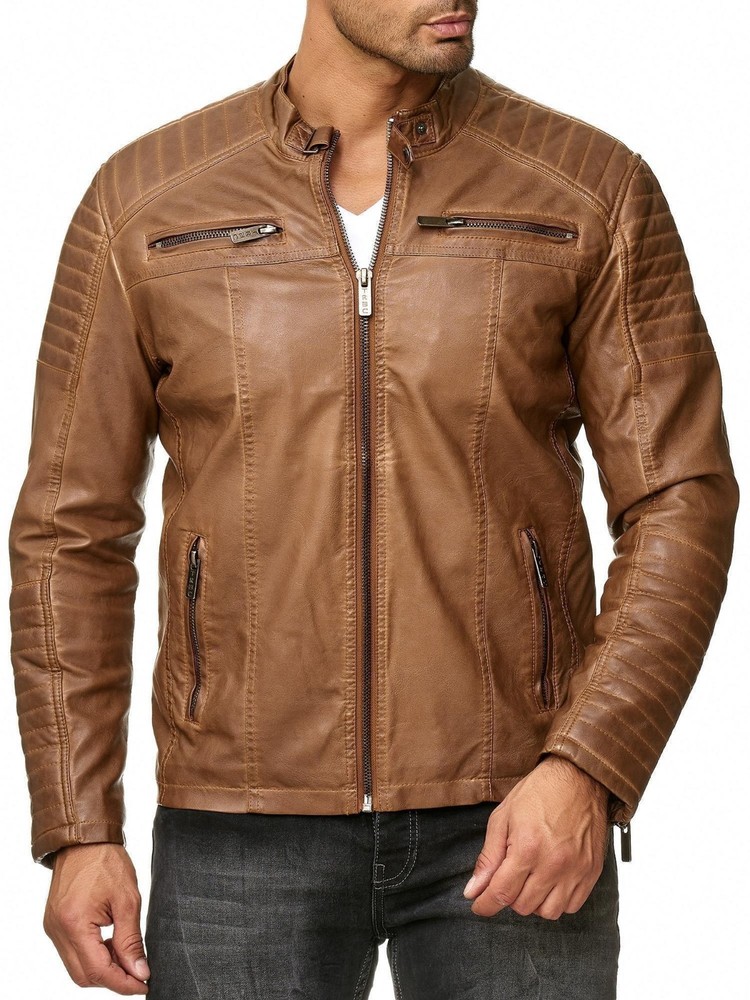 Men's Brown Premium Leather Handmade Genuine Lambskin Moto Biker slim fit Jacket