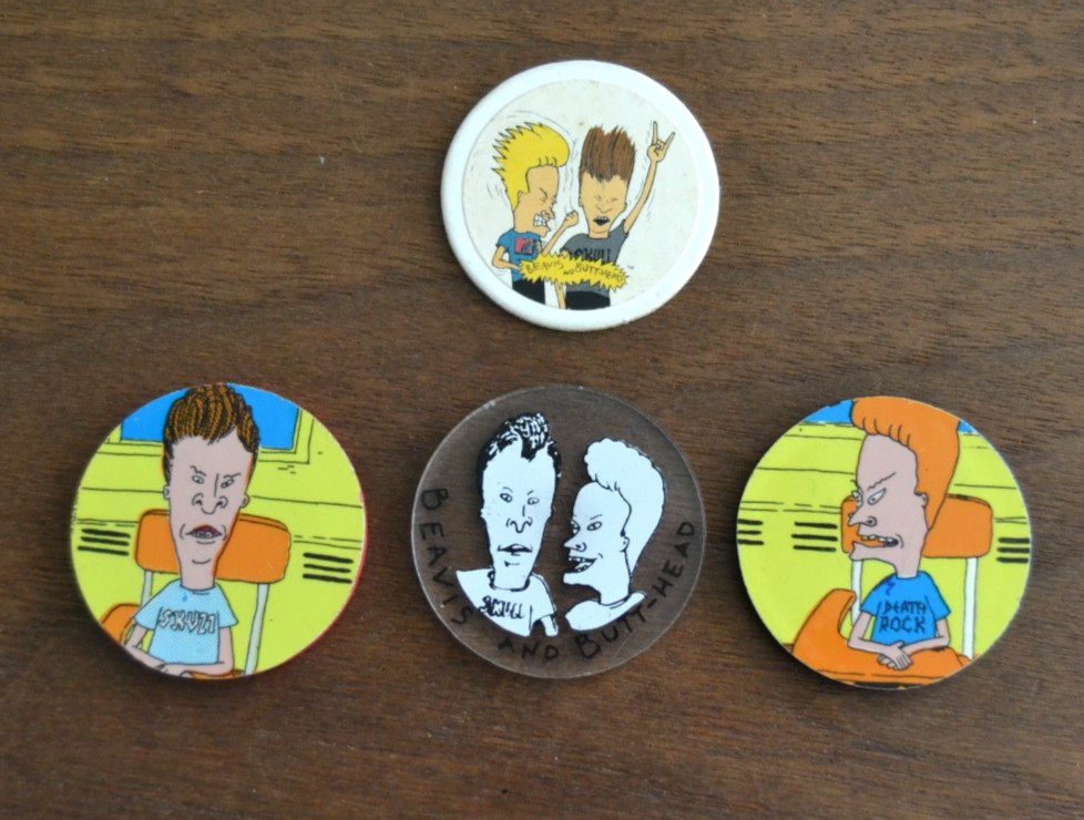 4 POGS 1990's BEAVIS AND BUTTHEAD Plastic Slammers Vintage LOT #10